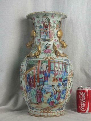 Fine 16.  5 " 19th C Chinese Porcelain Canton Famille Rose Chicken Handled Vase