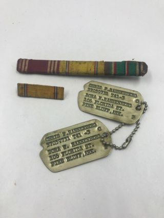 Wwii Pair Us Army Dog Tags With Chain And Ribbons