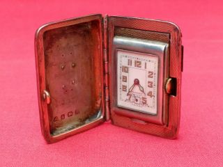 Art Deco Period Travel Clock / Watch Sterling Silver Case 15 Ruby Swiss Movement
