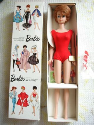 Vintage Barbie Doll Bubble Cut Red Head Ponytail Pedestal Box 1962 850