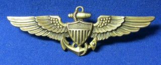 Wwii 1/20 10k Gold Navy Naval Aviator Pilot 2 3/4 Inch Wings Badge