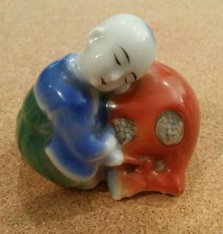 Sweet Chinese Porcelain Sleeping Boy Children Figurine 3 " H X 3 " L