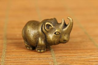 mini old bronze hand casting rhinoceros statue figure collect pendant netsuke 2