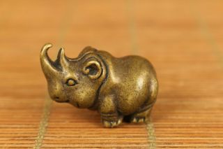 mini old bronze hand casting rhinoceros statue figure collect pendant netsuke 3