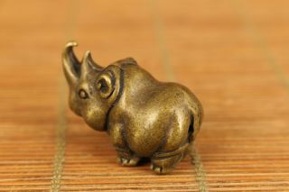 mini old bronze hand casting rhinoceros statue figure collect pendant netsuke 4