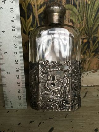 European Silver Antique German Hanau Garden Outing Scene Flask