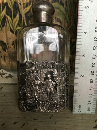 European Silver Antique German Hanau Garden Outing Scene Flask 2