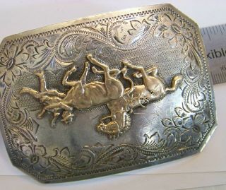 H.  Friedrick Sterling & 10K Western Rodeo Theme Belt Buckle vintage 11