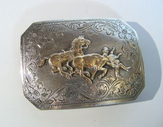 H.  Friedrick Sterling & 10K Western Rodeo Theme Belt Buckle vintage 2