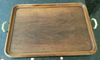 Antique / Vintage Large Wood Serving Tray With Brass Handles