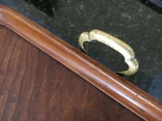 ANTIQUE / VINTAGE LARGE WOOD SERVING TRAY WITH BRASS HANDLES 3