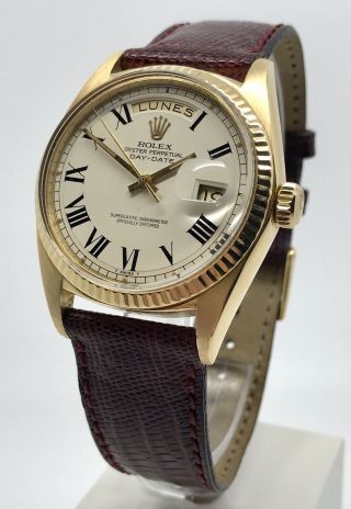 Rolex 1803 Day - Date 36mm Rare Buckley Dial Men’s Vintage Watch 18k Gold 1970