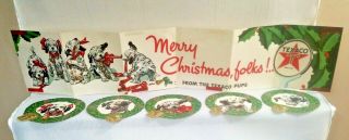 Vintage 1952 Texaco Gas Station Christmas Banner 12x60 5 Pups Wreaths Nos