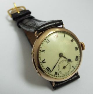 Early English Antique 1911 Solid 9ct Gold H/marked Trench Style Wristwatch