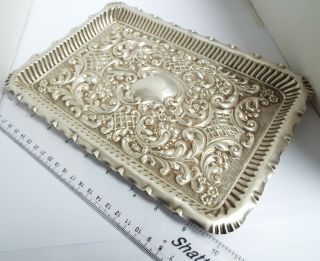 Large Heavy Decorative English Antique 1902 Solid Sterling Silver Tray