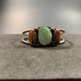 Vintage Sterling Silver Turquoise Coral Cuff