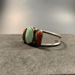 Vintage Sterling Silver Turquoise Coral Cuff 2