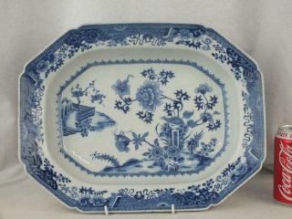 Fine 14 " 18th C Chinese Porcelain Blue And White Grasshopper Quail Deep Platter