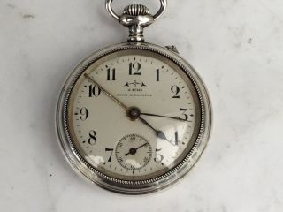 Vintage Swiss Silver Alarm Pocket Watch,  Union Horlogere,  C.  1920