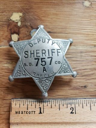 Vintage Deputy Sheriff ' s badge San Diego County Special Cal.  Stamp Co.  1930 ' s 3