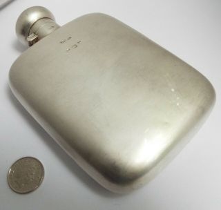 Handsome Large English Antique 1908 Solid Sterling Silver Spirit Hip Flask