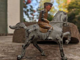 BARCLAY CAST IRON CAVALRY SOLDIER WITH GREY HORSE,  PAINT TAN UNIFORM 2