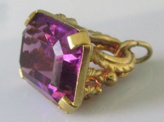 Vintage 9ct Yellow Gold Oblong Amethyst Fob/charm/pendant