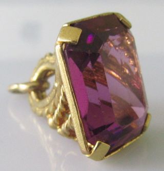 Vintage 9ct yellow gold oblong amethyst fob/charm/pendant 2