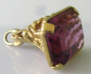 Vintage 9ct yellow gold oblong amethyst fob/charm/pendant 3