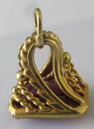 Vintage 9ct yellow gold oblong amethyst fob/charm/pendant 5