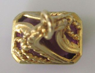 Vintage 9ct yellow gold oblong amethyst fob/charm/pendant 7