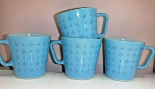 Set Of 4 Vintage Pyrex Blue Foulard Mugs 10 Ounce Cup 1410