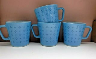 Set of 4 Vintage Pyrex Blue Foulard Mugs 10 ounce Cup 1410 2