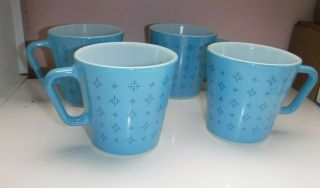 Set of 4 Vintage Pyrex Blue Foulard Mugs 10 ounce Cup 1410 3