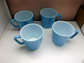Set of 4 Vintage Pyrex Blue Foulard Mugs 10 ounce Cup 1410 4