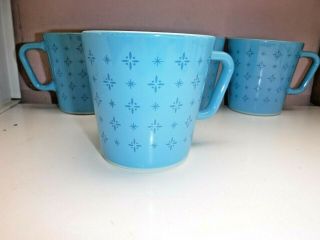 Set of 4 Vintage Pyrex Blue Foulard Mugs 10 ounce Cup 1410 5