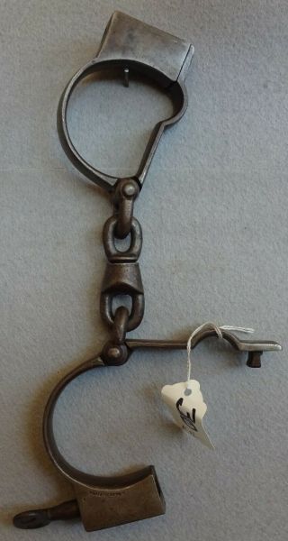 Antique Handcuffs Rankin Circa 1860 ' s With Key,  Very Rare 3