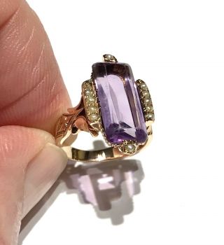 Antique Victorian 14k Rose Gold Ring Amethyst Seed Pearl Sz 3.  5