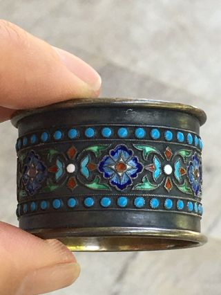 Antique Vtg 925 Sterling Silver Napkin Ring Enamel Turquoise Inlay Intricate