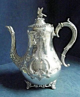 Large Engraved Silver Plated Eagle Bulbous Teapot C1860