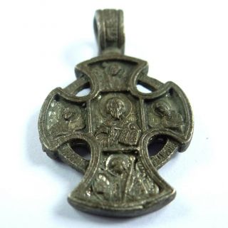 Russian Ancient Artifact Silver Cross With Saint