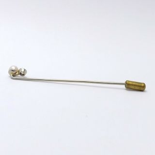 Art Deco 18k White Gold 4.  8mm Akoya Pearl 1/3ct Mine Cut Diamond Stick Pin 5