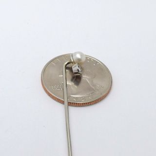 Art Deco 18k White Gold 4.  8mm Akoya Pearl 1/3ct Mine Cut Diamond Stick Pin 6