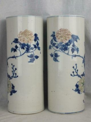 FINE PAIR ANTIQUE CHINESE QIANLONG MARK BLUE & WHITE FAMILLE ROSE SLEEVE VASES 6