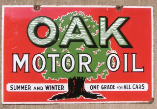 Rare Oak Motor Oil Porcelain 2 Sided Sign - 22 " By 26 "