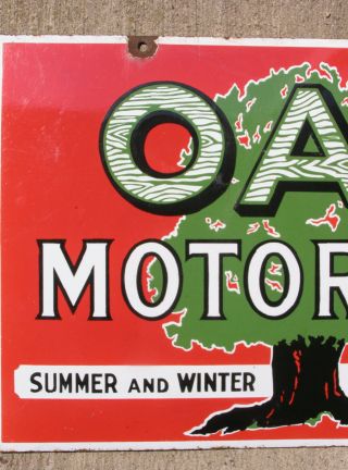 Rare OAK MOTOR OIL Porcelain 2 Sided Sign - 22 