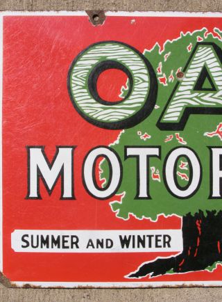 Rare OAK MOTOR OIL Porcelain 2 Sided Sign - 22 
