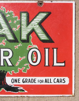 Rare OAK MOTOR OIL Porcelain 2 Sided Sign - 22 