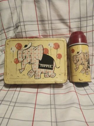 1957 Toppie The Elephant Lunch Box With Thermos Top Value Enterprises Rare
