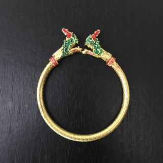 Amulet Antique Brass Double Phaya Naga Bracelet Bangle